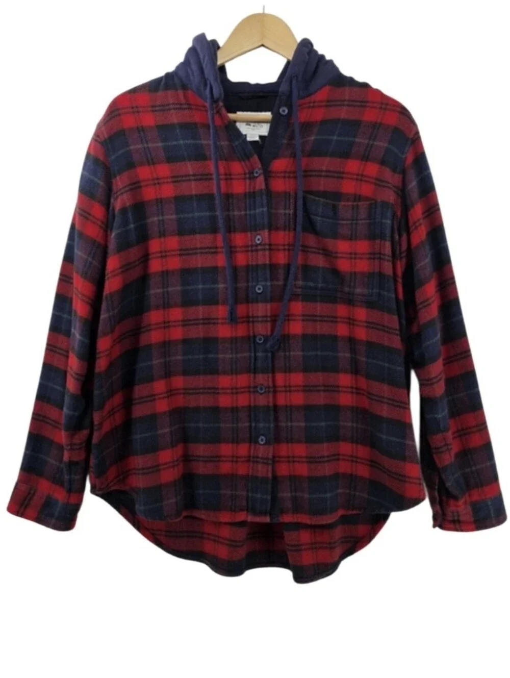 American Eagle Outfitters Hooded Shacket Button Down Flannel Women's Size Small
